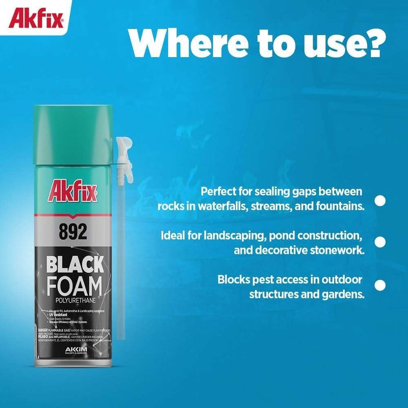 AKFIX 892 Black Spray Foam Sealant (1x12 Oz.) - UV Resistant Polyurethane Expanding Spray Foam Insulation, Waterproof, Ideal for RV, Pond, Waterfall and Landscape Applications | 12 Oz. 1 Pack - Image 3